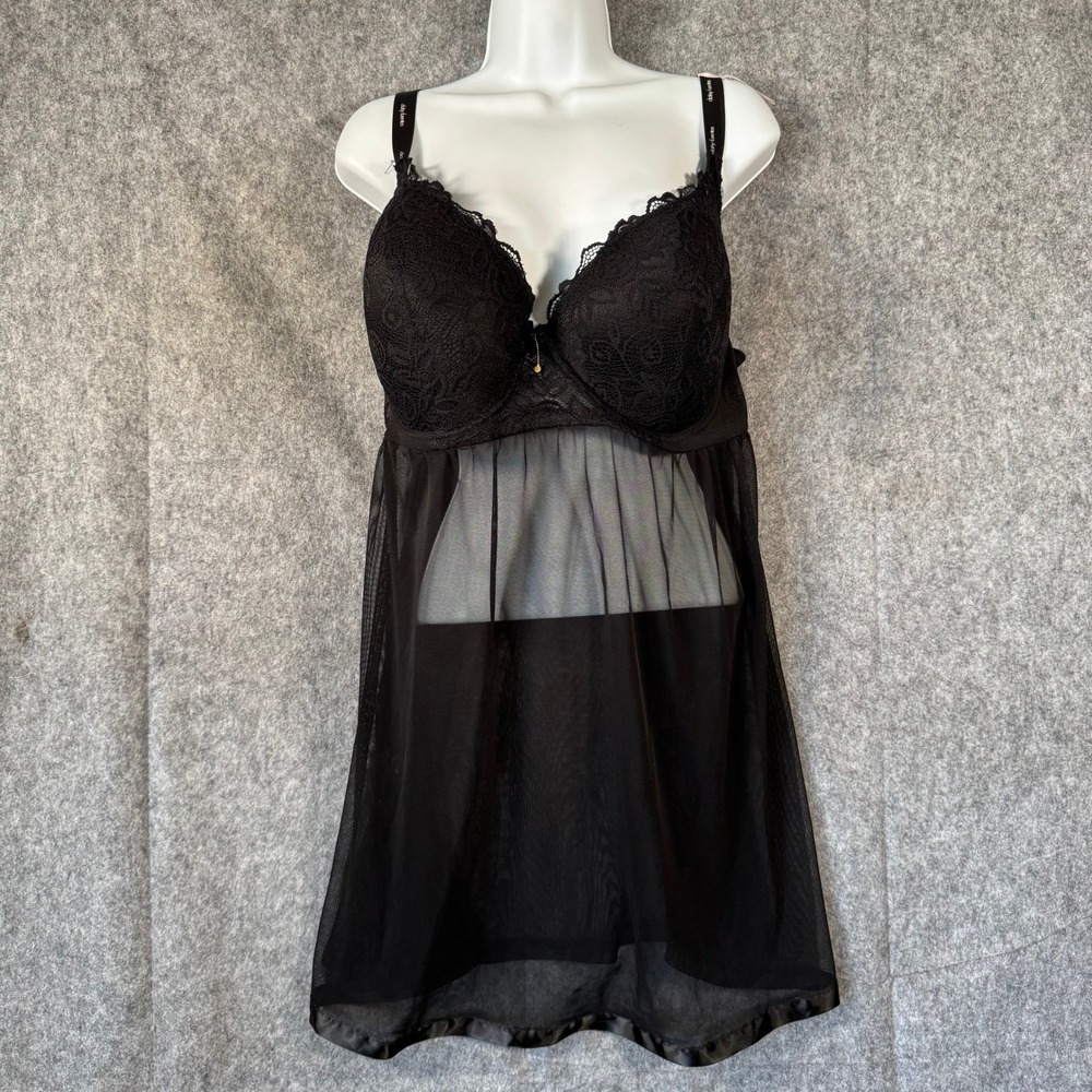 Daisy Fuentes Black Sheer Lace Babydoll Slip Dress Lingerie 2X Plus Size Teddy